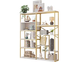 Moderne Open Kast - Boekenkast Goud Wit - Vakkenkast 180 cm Hoog - Brede Wandkast - 160x29,5x180 cm - Opbergen - Woonkamer Goud Wit