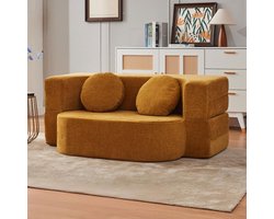 Moderne Opvouwbare Slaapbank - Modulaire Hoekbank Stof voor Woonkamer - Compact en Verstelbaar in Geel