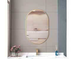 Moderne ovale badkamerspiegel met metalen frame - wandgemonteerde ative spiegel voor slaapkamer, hal en woonkamer - gouden afwerking, 50 x 100 cm (20 x 40 inch) - stijlvol huis (1 stuks)