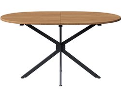Moderne Ovale Eettafel - Natuurlijke Houtlook - 120x80 Cm Met Kruisvormige Metalen Poten - Geschikt Voor 4-6 Personen