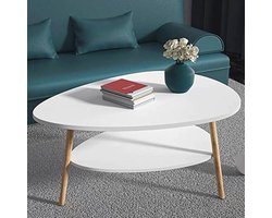 Moderne ovale salontafel met houten poten en twee niveaus