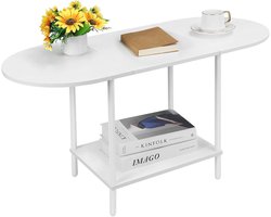 Moderne Ovale Salontafel met Metalen Frame en Opbergplank voor Woonkamer en Thuiskantoor