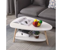 Moderne ovale salontafel - Scandinavische stijl - Woonkamertafel met plank - Houten bijzettafel - 90 x 60 x 40 cm - Wit