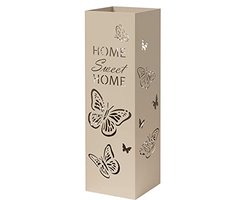 Moderne paraplustandaard van metaal in taupe met vlinders en 2 haken - 15,5 x 15,5 x 49 cm