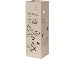 Moderne paraplustandaard van metaal in taupe met vlinders en 2 haken - 15,5 x 15,5 x 49 cm