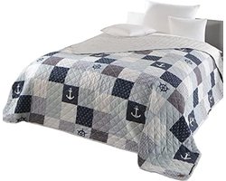 Moderne patchwork sprei/beddensprei, zacht gewatteerd en uitvoerig gewatteerd, 220 x 240 cm, marineblauw