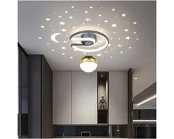 Moderne plafondlamp - Maan- en sterrenprojector - Dimbaar LED-plafondarmatuur - Plafondkroonluchter - voor kinderkamer, keuken, balkon, hal, grijs