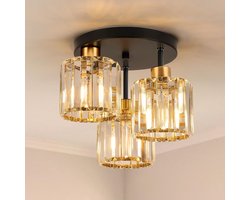 Moderne plafondlamp voor woonkamer, slaapkamer en keuken met kristallen verlichting, 3 lampen zwart goud