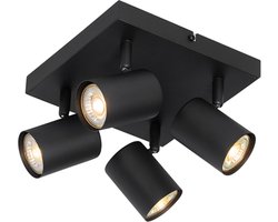 Moderne plafondspots | Spotlights | Opbouwspots - 4 lampen - 200 mm buislengte - Zwart - Geschikt voor woonkamers, slaapkamers en keukens