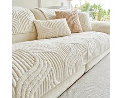 Moderne Plaid / Sofa Cover – Crème & Witte Pluche – Eénstuk Ontwerp – Machine Wasbaar – Gezellige Lente-Zomer Stof - Mooie decoratie voor in huis - 90*160 cm - Sofa Cover - Bank Bekleding