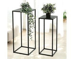 Moderne Plantenstandaard Set van 2 - 60 cm en 70 cm, Zwart Metaal, Bloemenkruk, Design, Elegante Bijzettafel