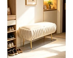 Moderne poef - Opbergbank zitkist - Ruimte organiseren - Gouden metalen poten - 44 x 105 x 44 cm - Beige