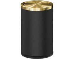 Moderne prullenbak - Vuilnisbak RVS - Keuken en badkamer - Vuilniszak ring - 9 Liter capaciteit - Zwart goud