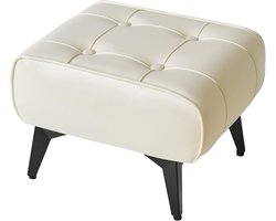 Moderne PU-Lederen Voetenbank van 10,2 cm Hoog met Gevoerd Kussen – Comfortabele Bankkruk voor Woonkamer, Slaapkamer en Entree, wit