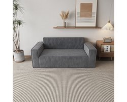 Moderne Ribfluwelen Bank, Comfortabele 2-Zits Bank met Diepe Zitting, Bank voor Woonkamer/Appartement/Kantoor/Thuis, Zonder Poten/Geen Installatie/Makkelijk te Verplaatsen (Grijs)