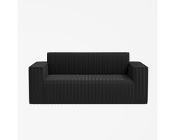 Moderne Ribfluwelen Bank, Comfortabele 2-Zits Bank met Diepe Zitting, Bank voor Woonkamer/Appartement/Kantoor/Thuis, Zonder Poten/Geen Installatie/Makkelijk te Verplaatsen -Zwart