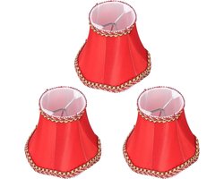 Moderne rode stoffen lampenkappen - set van 3 - met gouden kanten rand - voor E14 lampen - clip-on voor thuis muur vloerlampen kroonluchter - woondecoratie