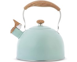 Moderne roestvrijstalen fluitketel 2,5L met houtnerfgreep - Geschikt voor alle kookplaten