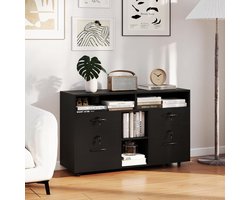 Moderne Rolcontainer met 4 Laden en Mobiele Archiefkast, Afsluitbare Kantoorkast met Verstelbare Plank en Open Compartimenten, Multifunctionele Bureaukast en Printerstandaard voor Thuis en Kantoor – Zwart,