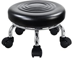 Moderne rolstoel PU lederen lage ronde rolkruk 360 draaibare kleine kruk met universele zwenkwielen voor thuiskantoor, garage, winkel, fitness, sport (H: 8,4 'zwart)
