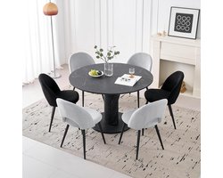 Moderne Ronde Eettafel 115 cm – Zwarte Keukentafel met Marmerlook Blad, MDF Tafelblad & Houten Frame, Geschikt voor 4–6 Personen, Ideaal voor Eetkamer, Woonkamer of Kantoor – Novihome