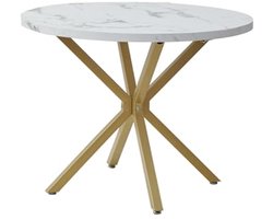 Moderne Ronde Eettafel met Marmerlook en Metalen Poten - Duurzame Keukentafel voor Woonkamer en Keuken