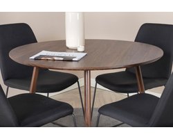 Moderne Ronde Eettafel Ø 100 cm, 75 cm Hoog, Notenhouten Afwerking met Stevige Stalen Poten, Compacte Keuken- en Eettafel voor 2–4 Personen – Meda Home Store