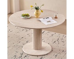 Moderne ronde eettafel van MDF in travertijn nerf - Perfect voor keuken, eetkamer, of kantoor