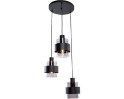 Moderne ronde hanglamp Chiasso | 3 lichts getrapt | smoke / grijs / zwart | glas smoke / metaal | Ø 35 cm | in hoogte verstelbaar tot 150 cm | eetkamer / eettafel lamp | modern / sfeervol design | lengte van 100 cm
