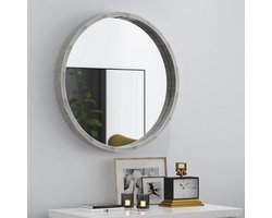 Moderne Ronde Houten Grijze Spiegel 24 Inch voor Wandmontage