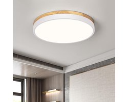 Moderne ronde LED plafondlamp van hout - 30 cm - 24 W - wit - 4000 K - voor woonkamer, slaapkamer, keuken, hal, eetkamer