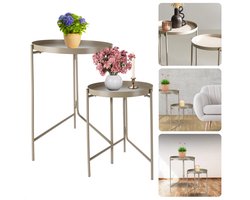 Moderne Ronde Metalen Bijzettafels - Salontafel set - Ronde Bijzettafels - Bijzettafels Taupe - Tafeltje - Bijzet Tafel