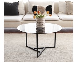 Moderne ronde salontafel glas - zwart - gerookt glas - 75x42x75cm - metaal