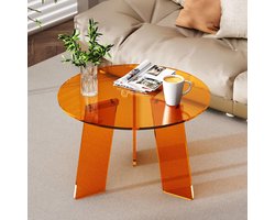 Moderne ronde salontafel van acryl met heldere cirkelvorm en stijlvolle poten voor woonkamer, slaapkamer en kantoor (oranje, 60 cm × 40 cm)