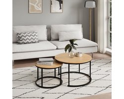 Moderne Ronde Salontafelset van 2 voor Woonkamer en Kantoor - Stapelbare Bijzettafels met Metalen Frame en Elegante Afwerking