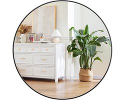 Moderne ronde wandspiegel – matzwart metalen frame, schokbestendig HD-glas, ophangbare wanddecoratie voor badkamer, entree, slaapkamer en woonkamer