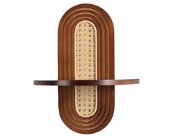 Moderne rotan wandplank, gebogen hangplank, decoratieve wandbloemstandaard in Boheemse stijl, pastorale houten wandrek geschikt voor slaapkamer, woonkamer, balkon en kantoor, bruin