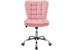 Moderne Roze Bureaustoel Zonder Armleuningen – Verstelbare Kantoorstoel met Wielen en Kunstleren Bekleding – Ergonomische Draaistoel voor Thuiswerkplek, Bureau, Slaapkamer of Make-up Tafel