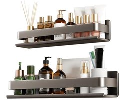 Moderne RVS Douche Caddy Wandmontage - Roestvrije Multifunctionele Badkamer Organizer (Grijs)