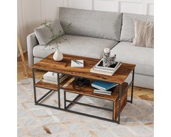 Moderne Salontafel 105x52x48,5 cm – Vierkant Houtlook Blad & Zwarte Frame – Functioneel