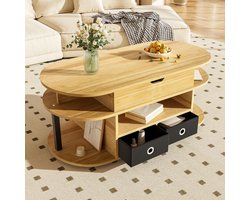Moderne salontafel - Houtnerf & liftfunctie - Zwarte stoffen lades - Opbergruimte - Veelzijdig en praktisch - Voor woonkamer en kantoor