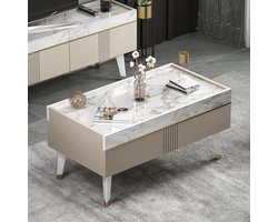 Moderne Salontafel in Beige Marmer Design met Extra Opbergruimte