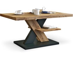 Moderne Salontafel in Wotan Eiken en Zwart met Onderste Planken - Strak en Stijlvol voor Woonkamer