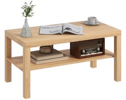 Moderne salontafel, lage tafel met 2 opbergplanken, bijzettafel voor de woonkamer, draagvermogen 20 kg, 90x45x44,5 cm, naturel.
