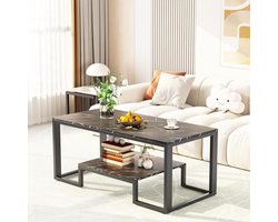 Moderne salontafel met 2 niveaus en opbergruimte - Zwart marmer 100 x 48 x 45 cm