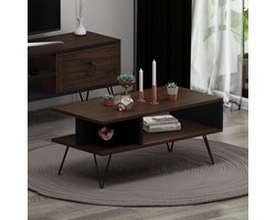 Moderne Salontafel met Extra Opbergplank - Woonkamertafel in Walnoot en Zwart