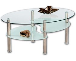 Moderne Salontafel met Glazen Blad en Legplanken - Rechthoekig Woonkamermeubel 90x55cm