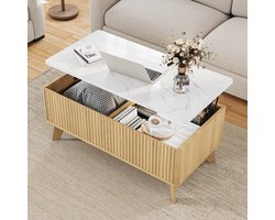 Moderne salontafel met hefblad en opbergruimte, klassieke salontafel voor de woonkamer, tafelbladafwerking in marmerlook, in hoogte verstelbare middentafel in de woonkamer, 105 x 53 x 42 cm