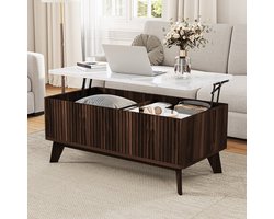 Moderne salontafel met hefblad en opbergruimte, klassieke salontafel voor de woonkamer, tafelbladafwerking in marmerlook, in hoogte verstelbare middentafel in de woonkamer, 105 x 53 x 42 cm