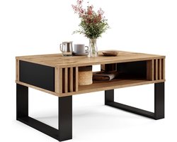 Moderne Salontafel met Houten Lamellen – Rechthoekige Tafel met Opbergplank | Eigentijds Design voor de Woonkamer